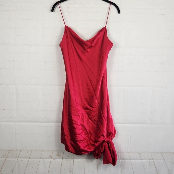Cinq à Sept Ryder Asymmetrical Tie Mini Cocktail Glam Silk Slip Dress Red Small - Picture 3 of 16